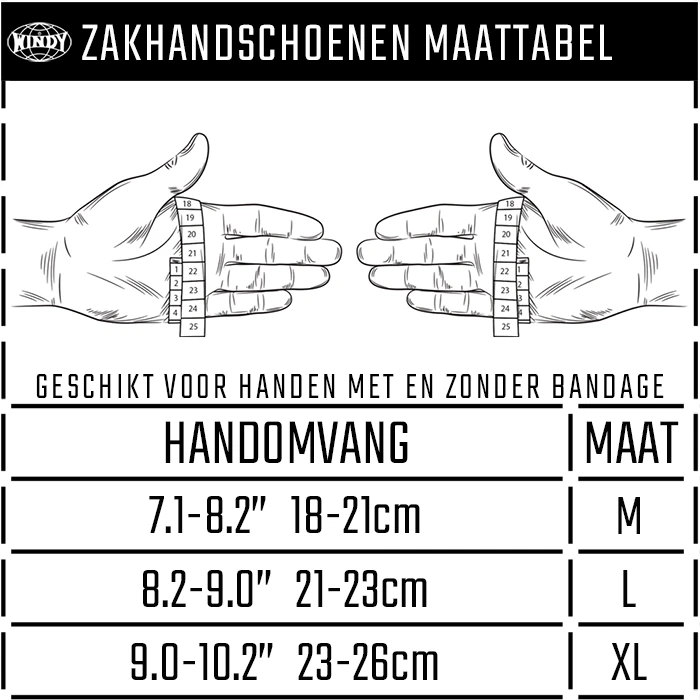 Windy Bokszakhandschoenen Maattabel