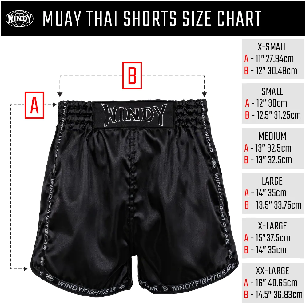 Windy Muay Thai Shorts maat Tabel